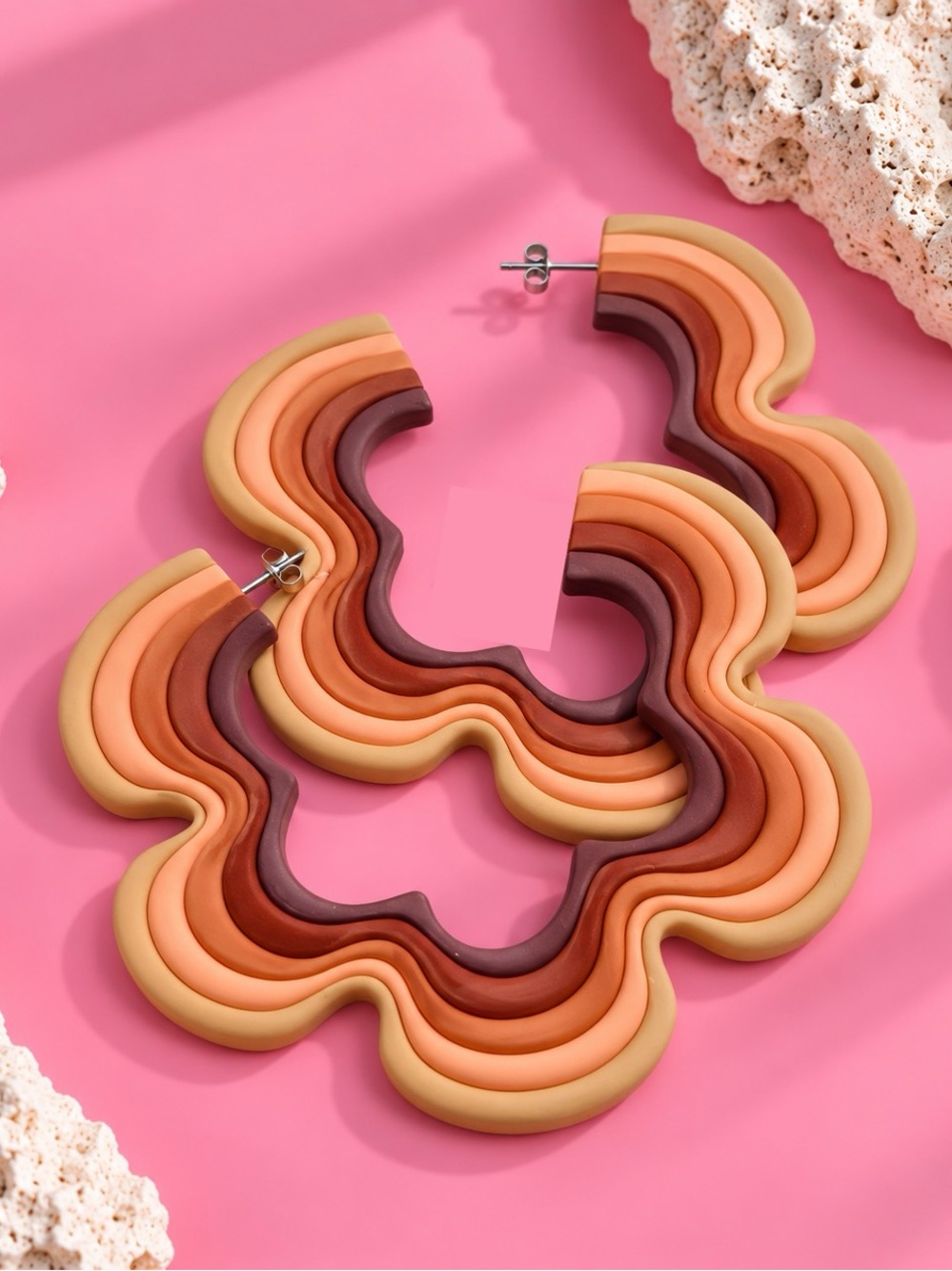 Flower Power — Retro — Handmade Hoop Earrings — Mocha Swirl